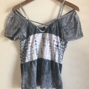 Blue Tie Dye Strappy Short Sleeve Top (xs)
